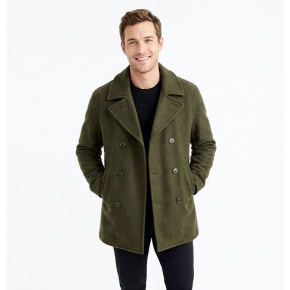 J Crew Wool Peacoat Mens Large Olive Green Thinsulate Double Breasted Jacket